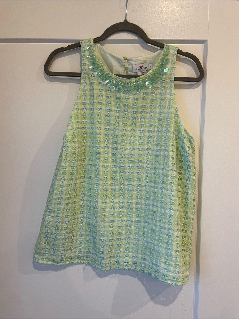 Vineyard Vines Light Green and Aqua Embellished Sleeveless Top